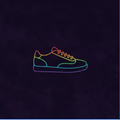 Neon outline sneaker icon on dark background