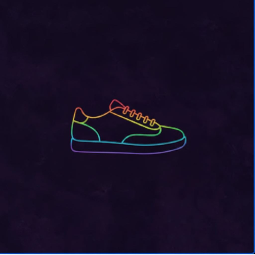 Neon outline sneaker icon on dark background