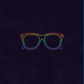 Neon outline sunglasses icon on dark background