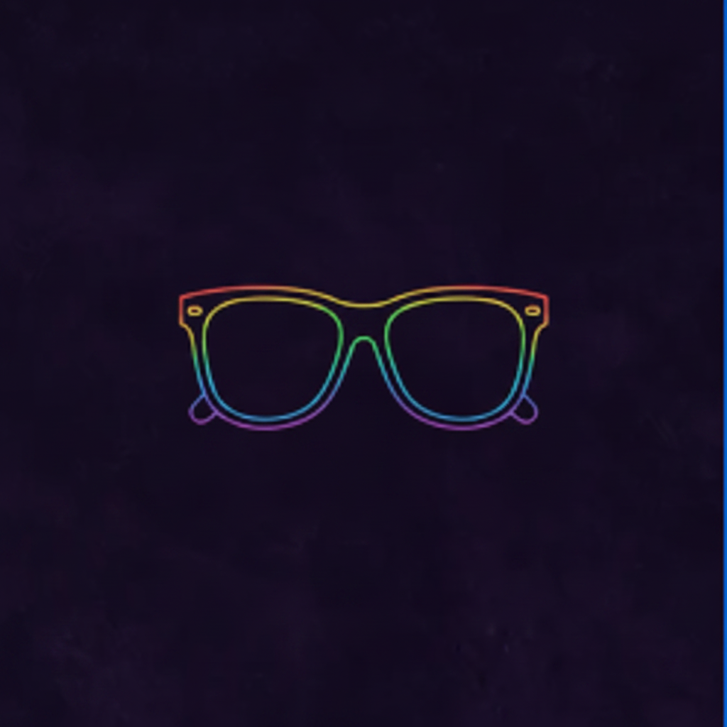 Neon outline sunglasses icon on dark background